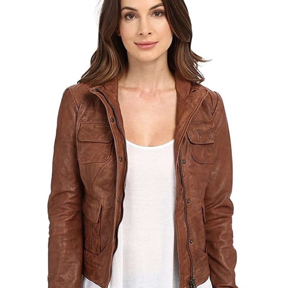 Lucky Brand cognac leather jacket M